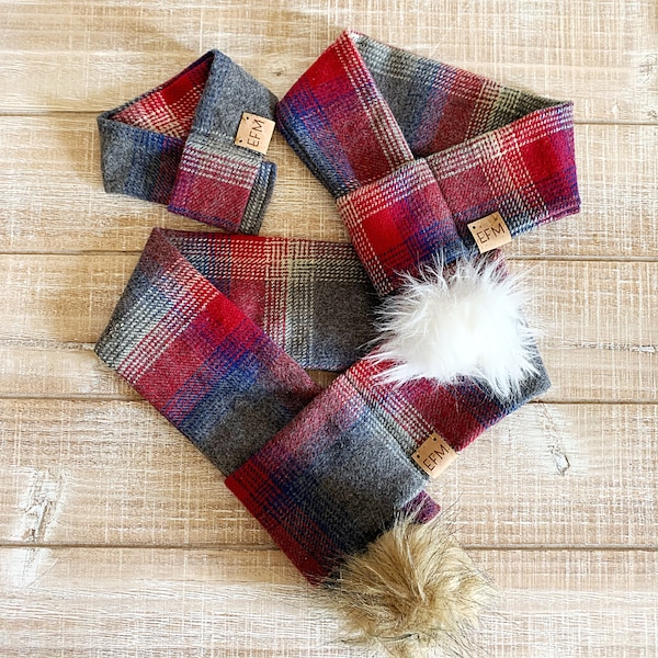 Winter Plaid Gray Flannel Dog Scarf, Holiday Dog Scarf, Winter Cat Scarf, Pet Accessory, Dog Lover Gift, Dog Scarf, Flannel Pet Scarf,