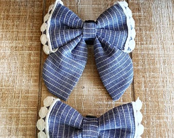 Summer Blue Sailor Bow Tie for Dog: Beach Pet Accessory