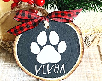 Dog Christmas Ornament, Personalized Pet Ornament,  Personalized Dog Ornament, Wood Slice Ornament, Paw Print Ornament, Gift for Dog Lover