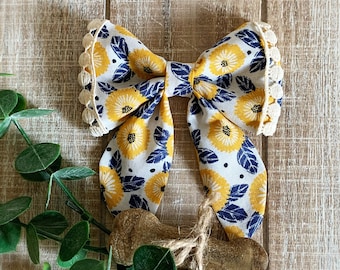 Boho Girl Dog Bow Tie, Dog Sailor Bow Tie, Sailor Bow For Dog, Yellow Flower Dog Bow, Pet Accessory, Pet Bow Tie, Cat Bow Tie,