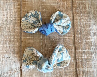 Dusty Teal Wildflower Dog Bow: Plaid & Floral Hair Clip