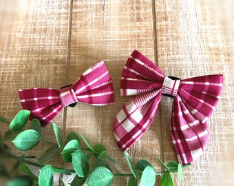 Maroon Plaid Dog Bow Tie or Sailor Bow: Pet Accessory