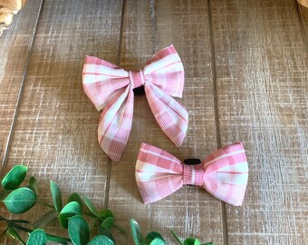Dusty Pink Plaid Pet Bow Tie or Sailor Bow