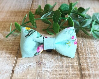 Floral Peppermint Green Pet Bow Tie: Spring Summer Dog & Cat Collar
