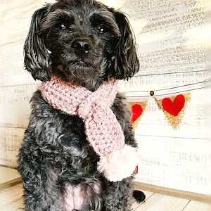 Pink Dog Scarf, Knitted Dog Scarf, Valentine Dog Scarf, Cat Scarf, Crochet Dog Scarf, Dog Cowl, PomPom Scarf For Dog, Pet Scarf, Pet Cowl