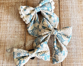 Dusty Teal Floral Sailor Bow Tie: Dog & Cat Wedding Accessory
