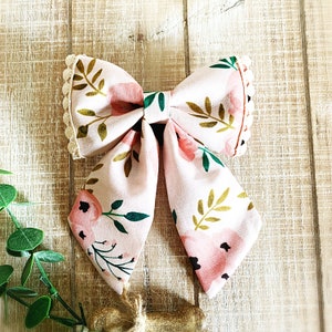 Floral Sailor Dog Bow Tie: Pink Pet Accessory with Trim