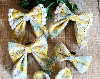 Yellow Floral Dog Bow Tie: Boho Sailor Knot Style