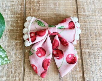 Pink Cherry Pet Sailor Bow Tie With Trim