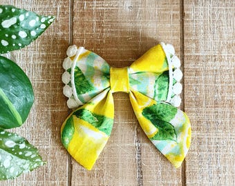 Lemon Pet Sailor Bow, Lime Green Strip Ribbon With Trim, Summer Pet Accessory