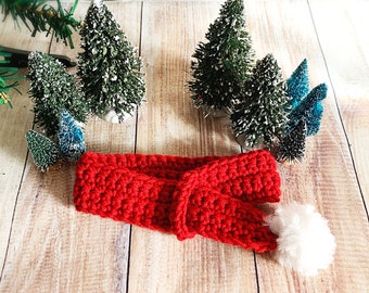 Christmas Dog Scarf With Pom Pom, Holiday Dog Scarf, Red Dog Scarf, Crochet Dog Scarf, Dog Lover Gift, Red Christmas Dog Scarf, Dog Scarf