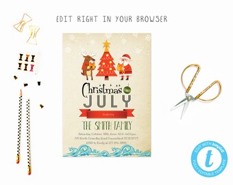 christmas in july invitations etsy