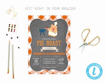 pig roast invitation etsy