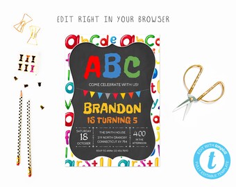 Abc Invitation Etsy