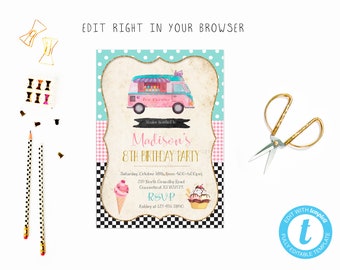 icecream invitation etsy