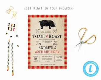 pig roast invitation etsy