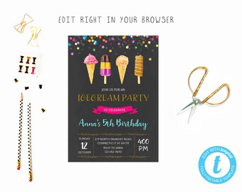 icecream invitation etsy
