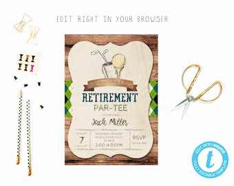 retirement invitations golf etsy