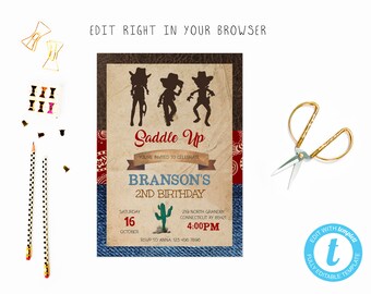 cowboy party invite etsy