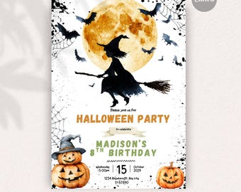Witch halloween invite, Instant Download DIY Invitation, Editable invitation, Digital Stationery, Fully Personalizable