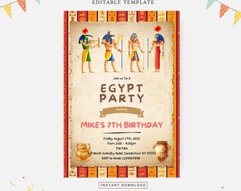 Egyptisk födelsedagsfest, redigerbar mall, direktnedladdning, gör-det-själv-inbjudan