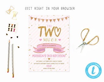 Im two much, two fancy theme, TRY BEFORE you BUY, instant download, edit yourself invitation,Template Editable