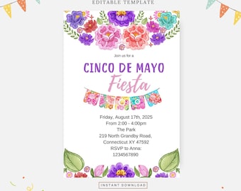 Cinco de mayo party, Redigerbar mall, Omedelbar nedladdning, DIY-inbjudan