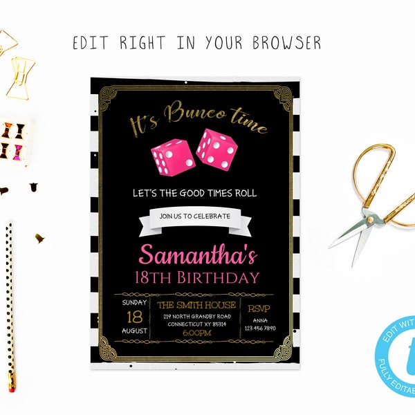 Bunco birthday party tem, TRY BEFORE you BUY, instant download, edit yourself invitation,Template Editable