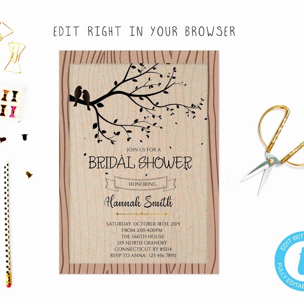 Birds on tree theme invitation, TRY BEFORE you BUY, instant download, edit yourself invitation,Template Editable