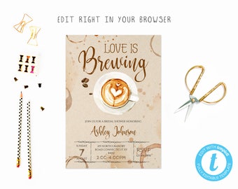 Love is brewing bridal shower tem, TRY BEFORE you BUY, instant download, edit yourself invitation,Template Editable