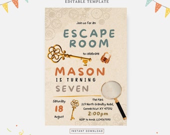 escape room boy, Editable template, Instant download, DIY invitation