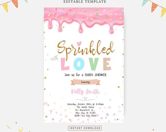Sprinkle with love invitation, Editable template, Instant download, DIY invitation