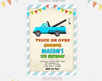 Tow truck party invitation, Editable template, Instant download, DIY invitation
