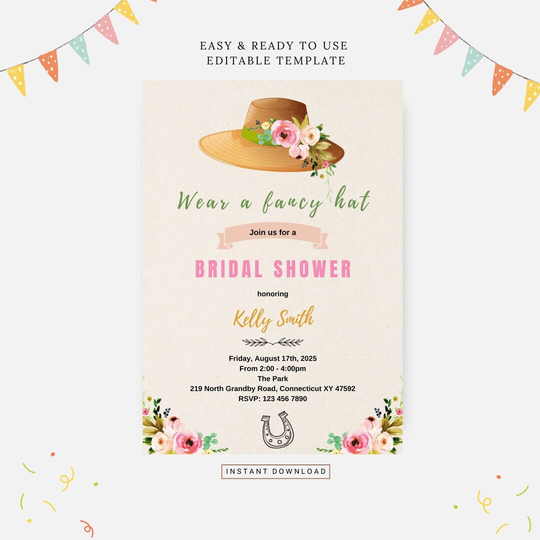 Big Hat Bridal Shower Party, Editable Template, Instant Download, DIY ...