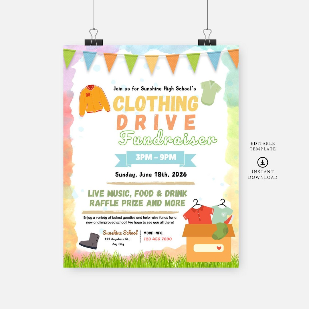 Clothing Drive Fundraiser Flyer, Editable Template, Instant Download ...