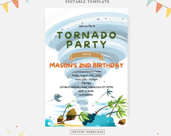 Tornado birthday party, Editable template, Instant download, DIY invitation