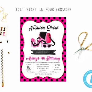 Fashion birthday party tem, TRY BEFORE you BUY, instant download, edit yourself invitation,Template Editable