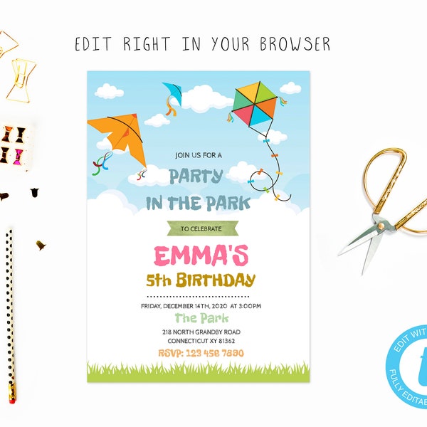 Kites birthday party invitation, instant download, edit yourself invitation,Template Editable