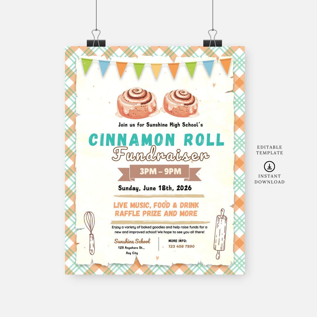 Cinnamon Roll Fundraiser Flyer, Editable Template, Instant Download ...