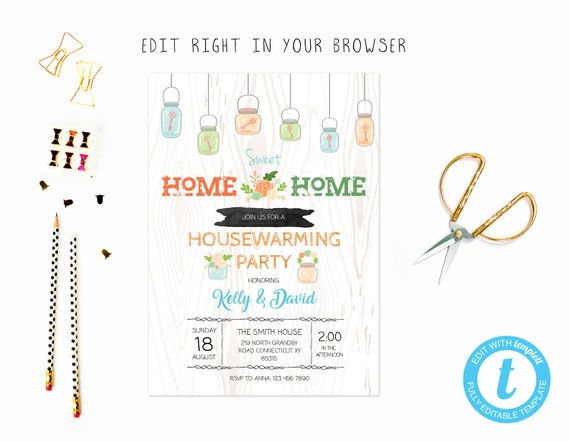 Mason jar housewarming invitation edit yourself invitation,Template Editable TRY BEFORE you BUY instant download