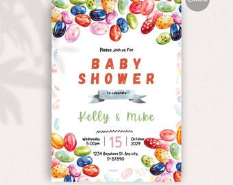 Cute jellybean theme invite, Instant Download DIY Invitation, Editable invitation, Digital Stationery, Fully Personalizable