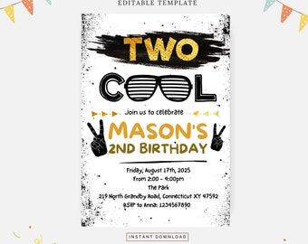 Dos fiestas de cumpleaños geniales, plantilla editable, descarga instantánea, invitación de bricolaje