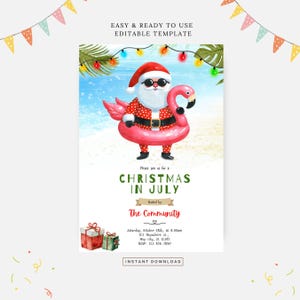 Cute christmas in july invitation, Editable template, Instant download, DIY invitation