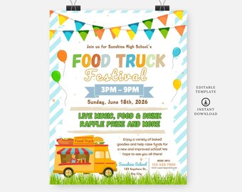 Food truck festival theme flyer, Editable template, Instant download, DIY flyer, poster