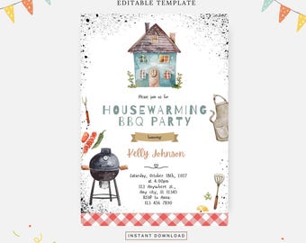 Housewarming bbq party invitation, Editable template, Instant download, DIY invitation
