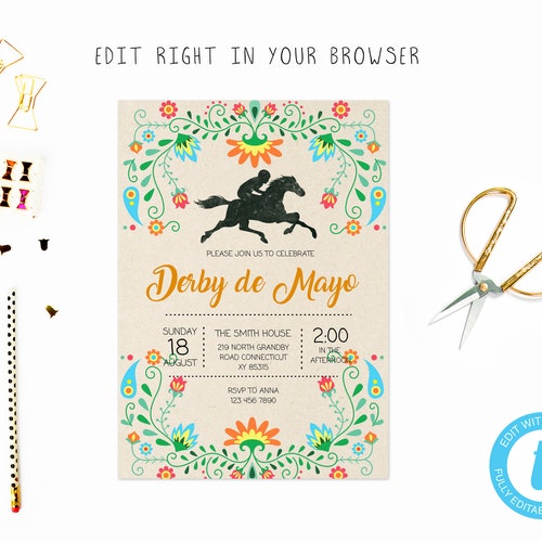 Derby De Mayo Party Invitation Editable Digital Invite Horse - Etsy