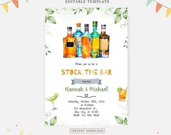 Stock the bar invitation, Editable template, Instant download, DIY invitation