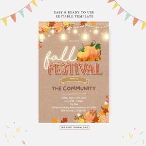 Herbst Festival Thema, bearbeitbare Vorlage, Sofort-Download, DIY-Einladung