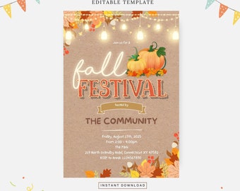 Fall festival theme, Editable template, Instant download, DIY invitation