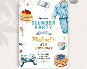 Pancakes and Pajamas boy theme invite, Instant Download DIY Invitation, Editable invitation, Digital Stationery, Fully Personalizable